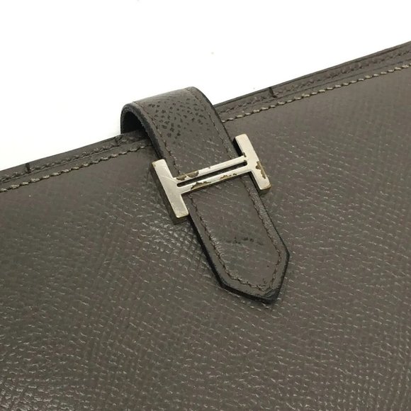 Auth HERMES HHardware Bearn Souffle Two fold Long Wallet Epsom Gray Based - Picture 9 of 15